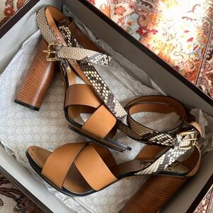 Gucci Brown and Tan Block Heel Sandals